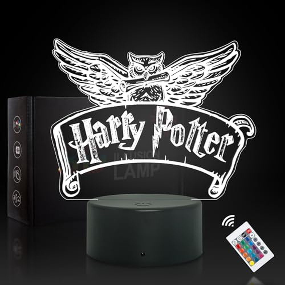 WYDCAA Harry 3D iluze Potter lampa 16 barev LED akrylové RGB dotykové noční světlo, noční lampička pro chlapce a dívky, dekorace